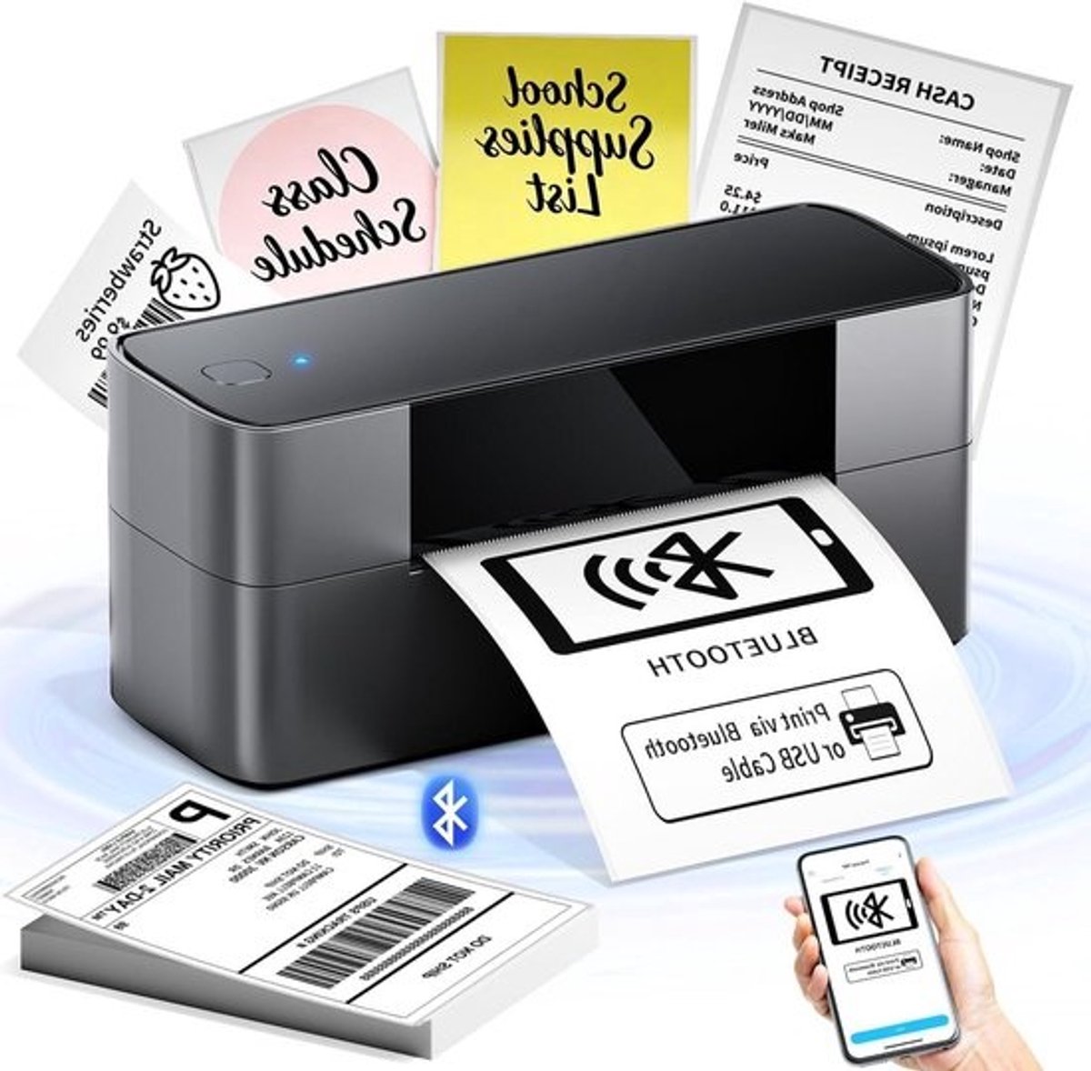 Verzendlabelprinter - Thermische Printer Etiketten - Pakketten Verzenden - Automatische Etiket Herkenning - 4x6 inch - Grijs