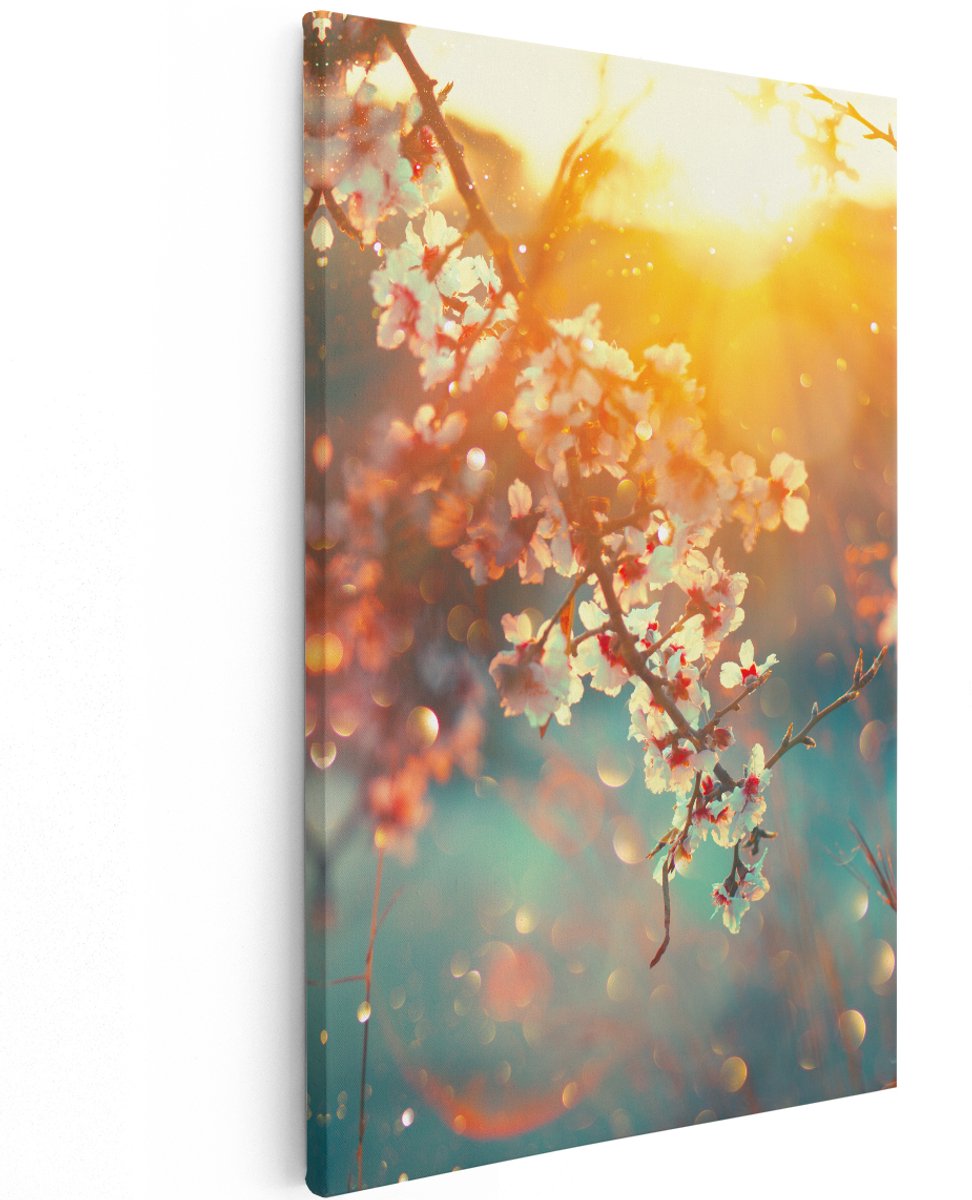 Artaza Canvas Schilderij Bloesemboom Tijdens Zonsondergang - Bloem - 120x180 cm - Groot - Wanddecoratie Woonkamer - Schilderijen - Muurdecoratie