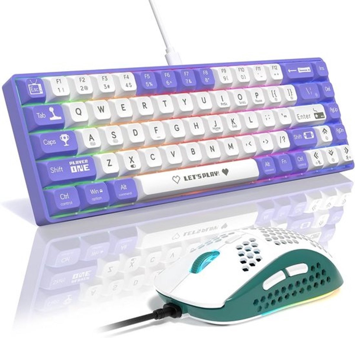 Compact Mechanisch Gaming Toetsenbord (68 Toetsen) & Gaming Muis Set met Hot-Swappable Switches en RGB Verlichting