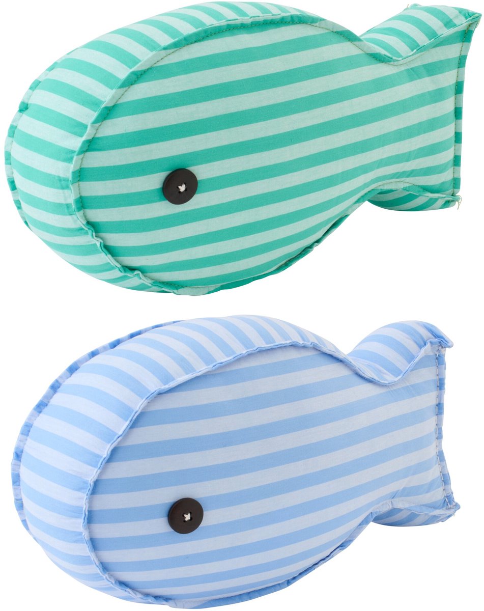 J-Line deurstopper Vis Gestreept - polyester - blauw/groen - set van 2