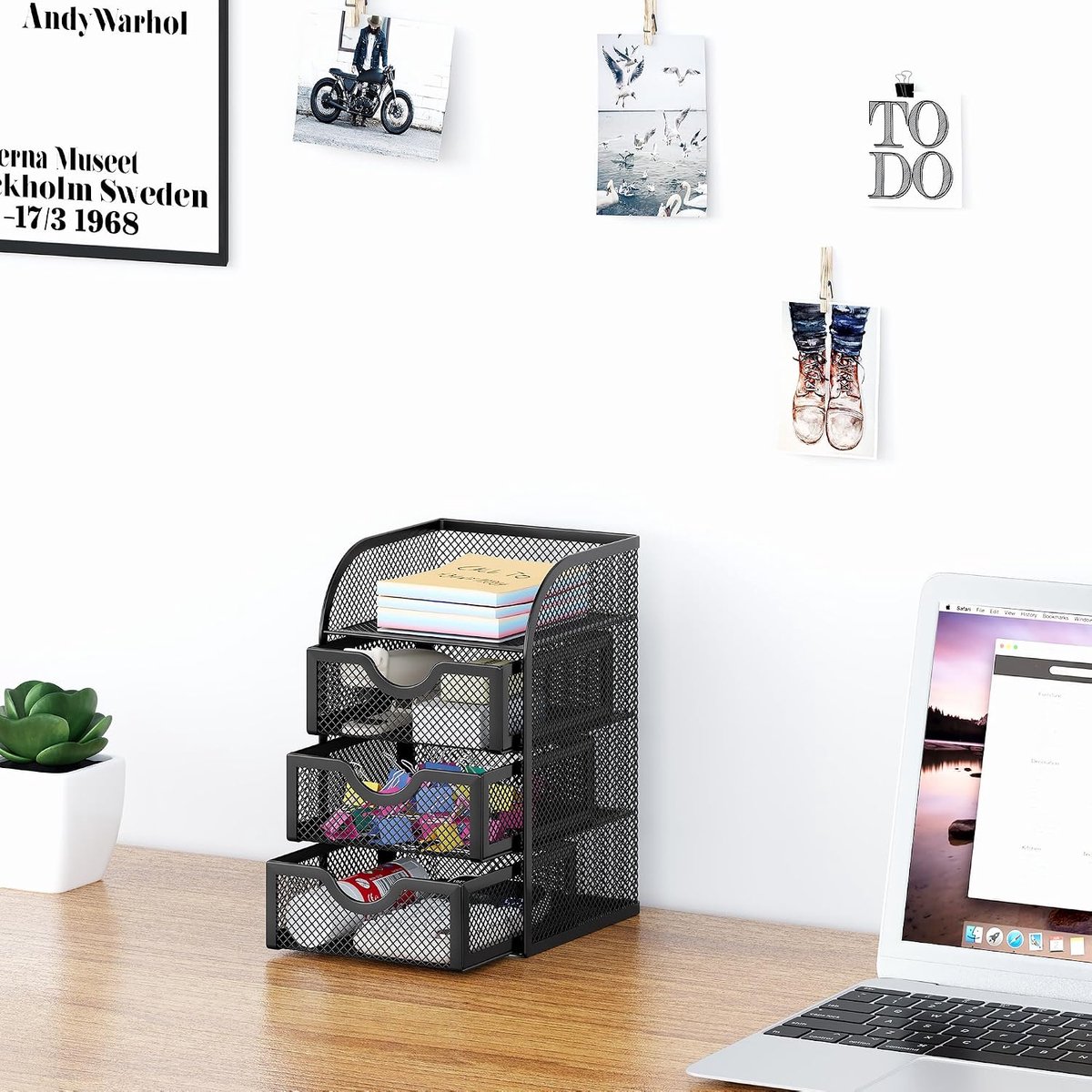 3-Laden Mesh Bureau Organizer - Zwart - Desktop Opbergrek voor Kantoorbenodigdheden en Briefpapier - Voor Kantoor - Thuis en Studenten — cadeau in Cadeau-ideeën - foto 2