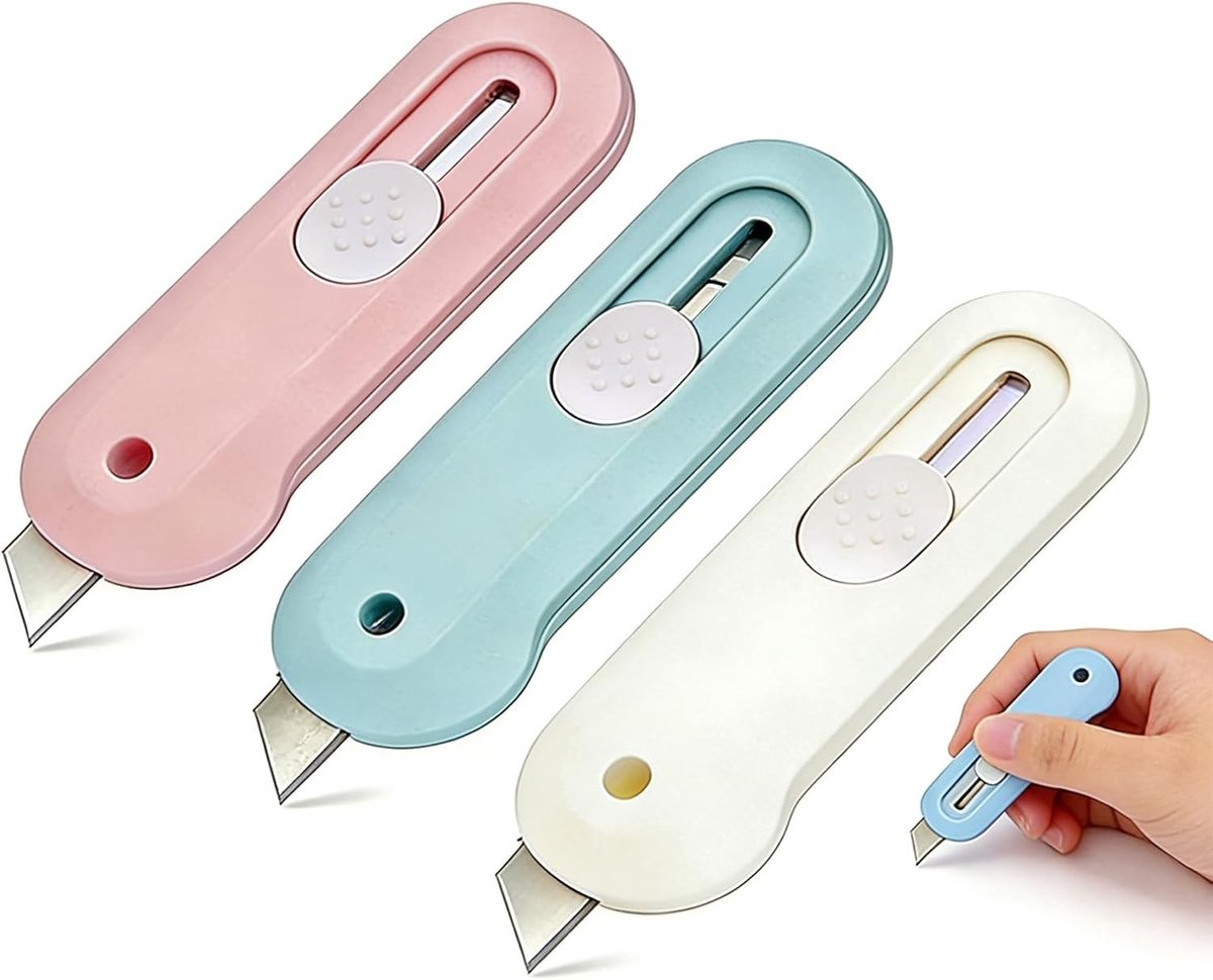 Compacte Mini Cutter - 4 Stuks Universele Retractable Mesjes voor Papier, Karton en Verpakking