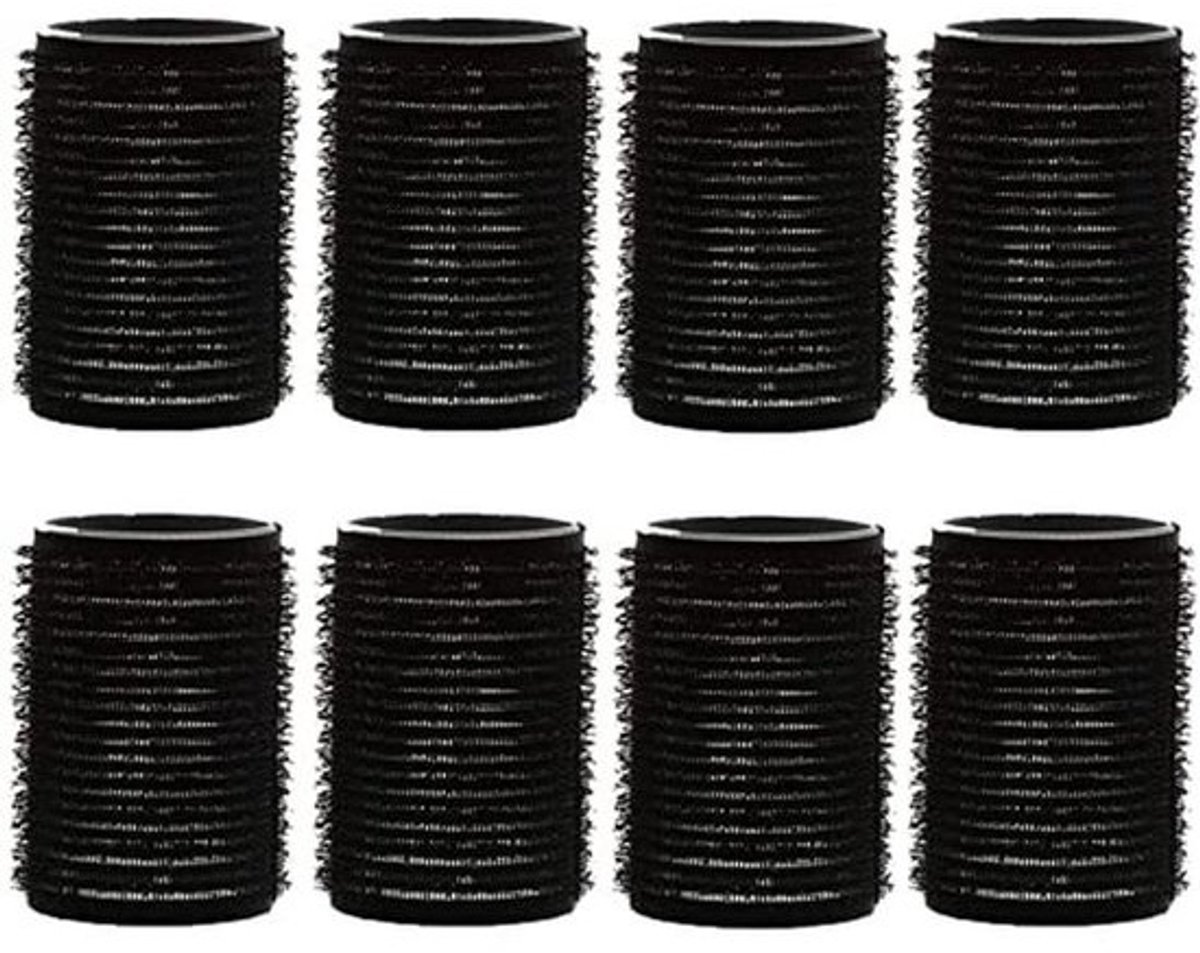 Haarrollen Pack van 8 | Grote Zwarte Haarrollen 50 mm voor Kapsalon en Hairstyling