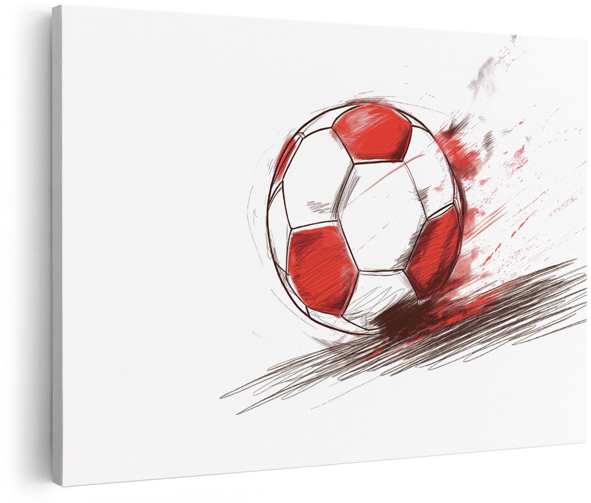 Artaza Canvas Schilderij Voetbal - 150x100 cm - Groot - Ajax Wanddecoratie - Muurdecoratie Jongenskamer - Schilderijen Op Canvas Rood Wit