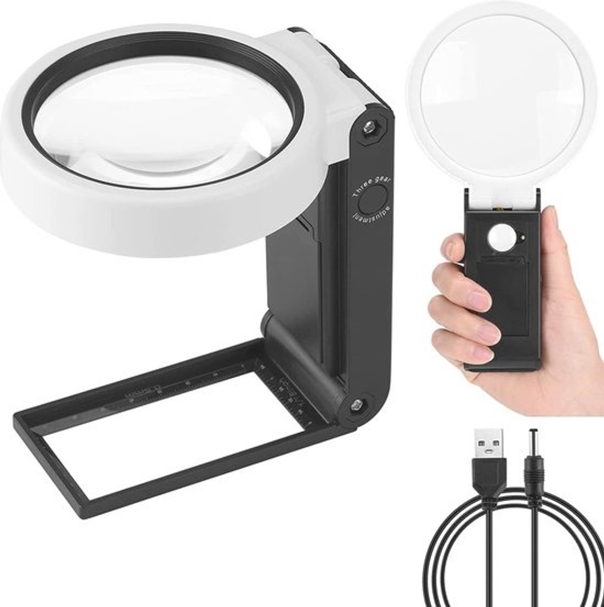 Draagbaar Vergrootglas met LED Licht en Stand; 10x en 30x Vergroting voor Senioren en Hobbyisten