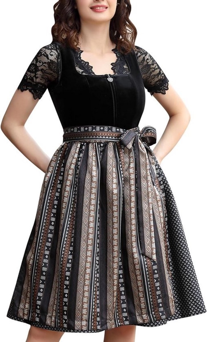 Fluwelen Midi Dirndl Jurk voor Dames - 3 Delen voor Oktoberfest