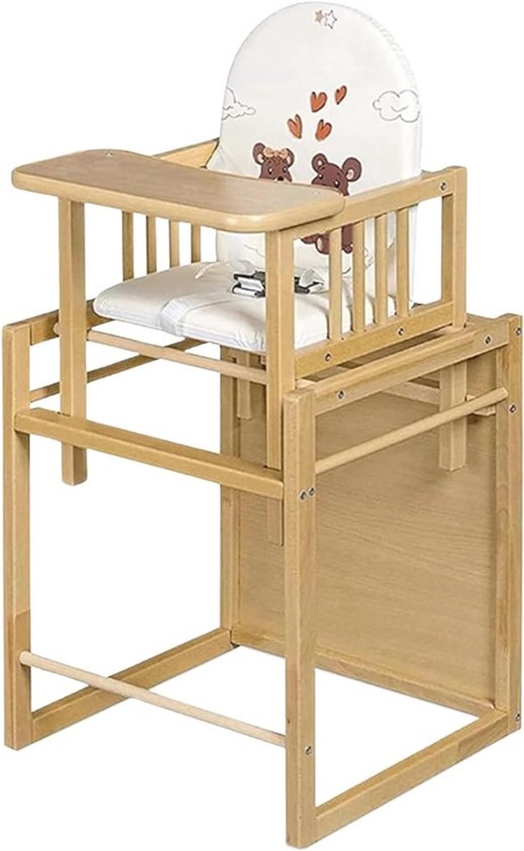 Gecombineerde kinderstoel voor kinderen - Houten babystoel met tafel, veilig en verstelbaar, eenvoudig te monteren
