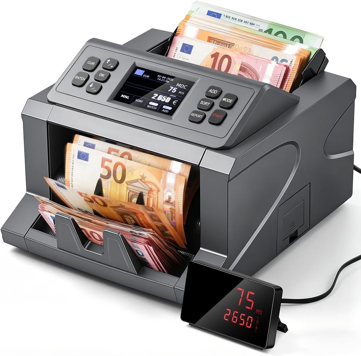 Professionele biljettensteller met waardeherkenning voor gemengde snits, CIS/UV/IR/MG foutdetectie, 1000 biljetten per minuut, ideaal voor bedrijven en winkels