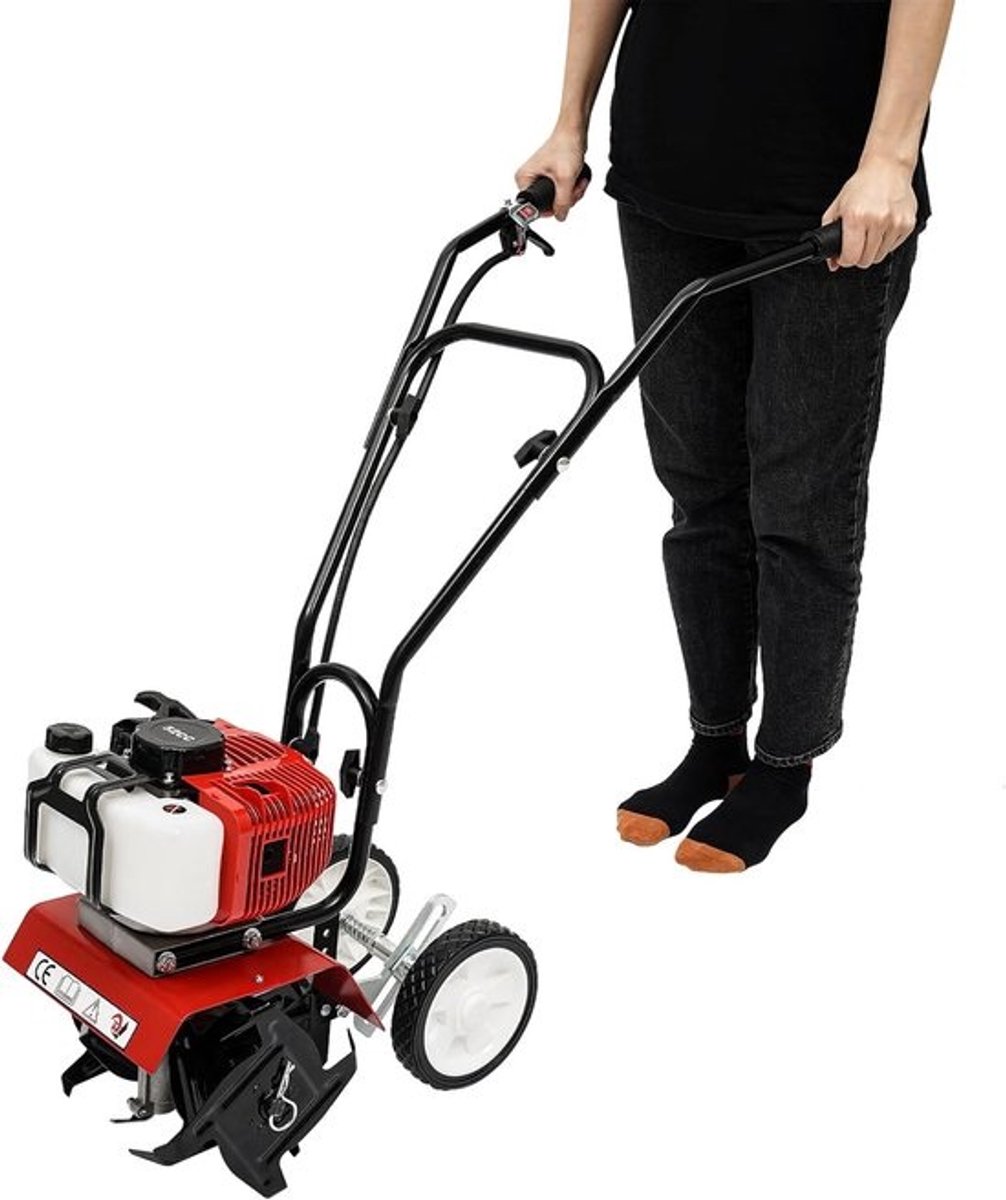Tuinfrees Benzine - Bodemfrees Cultivator - Grond Losmaken - Krachtige 2-takt motor - 3-10 cm diepte - rood