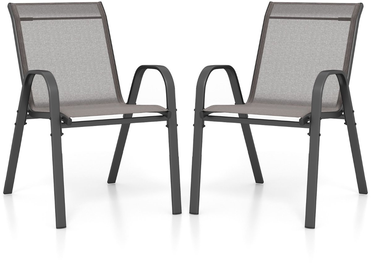 SureDeal® - Tuinmeubel - Terrasstoelen Stapelbare Metalen - Armleuningen Tuinstoel Ademende - 56x70x84 cm - Bruin