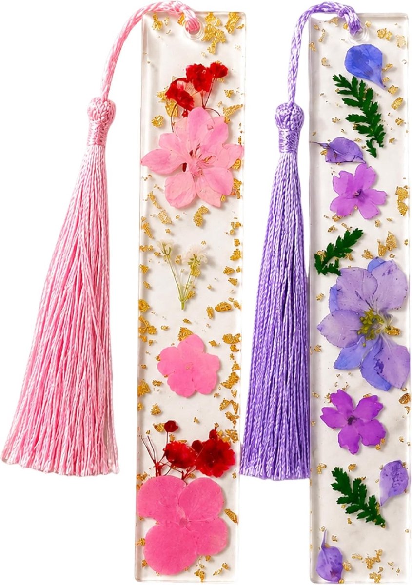 Acryl bladwijzers met bloemenprint, set van 2, boekenbladwijzers met kwastje, unieke bladwijzeraccessoires voor boekenliefhebbers