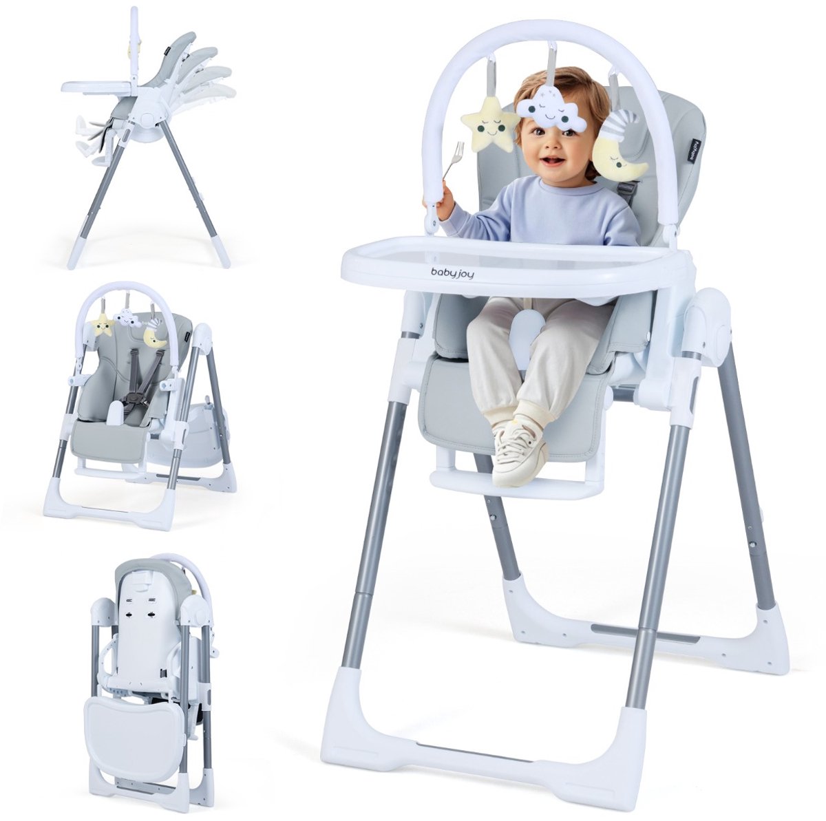 SureDeal® - Hoge kinderstoel - Opvouwbare Draagbare Verstelbare - 72x54x90,5 cm - lichtgrijs