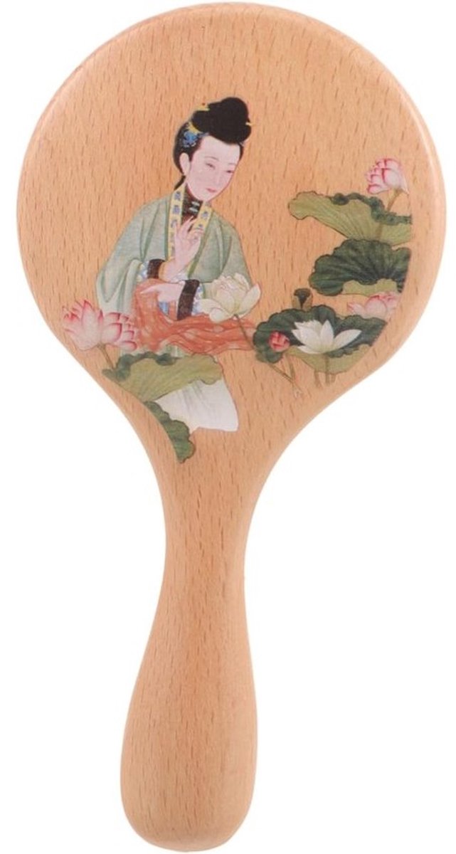 Decoratieve Handspiegel - Draagbare Spiegel - Make-up Controle - Houten Handvat - 18 x 9 cm - Zoals Getoond