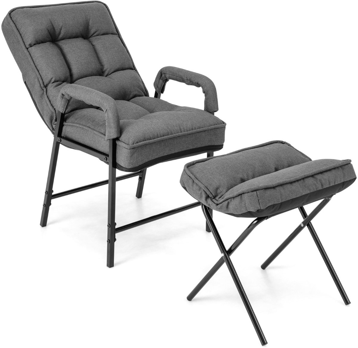 SureDeal® - Fauteuil - Moderne - Voetensteun Linnen - Verstelbare Rugleuning - Stevig Metalen Eenvoudige - 52x48x95 cm - Grijs