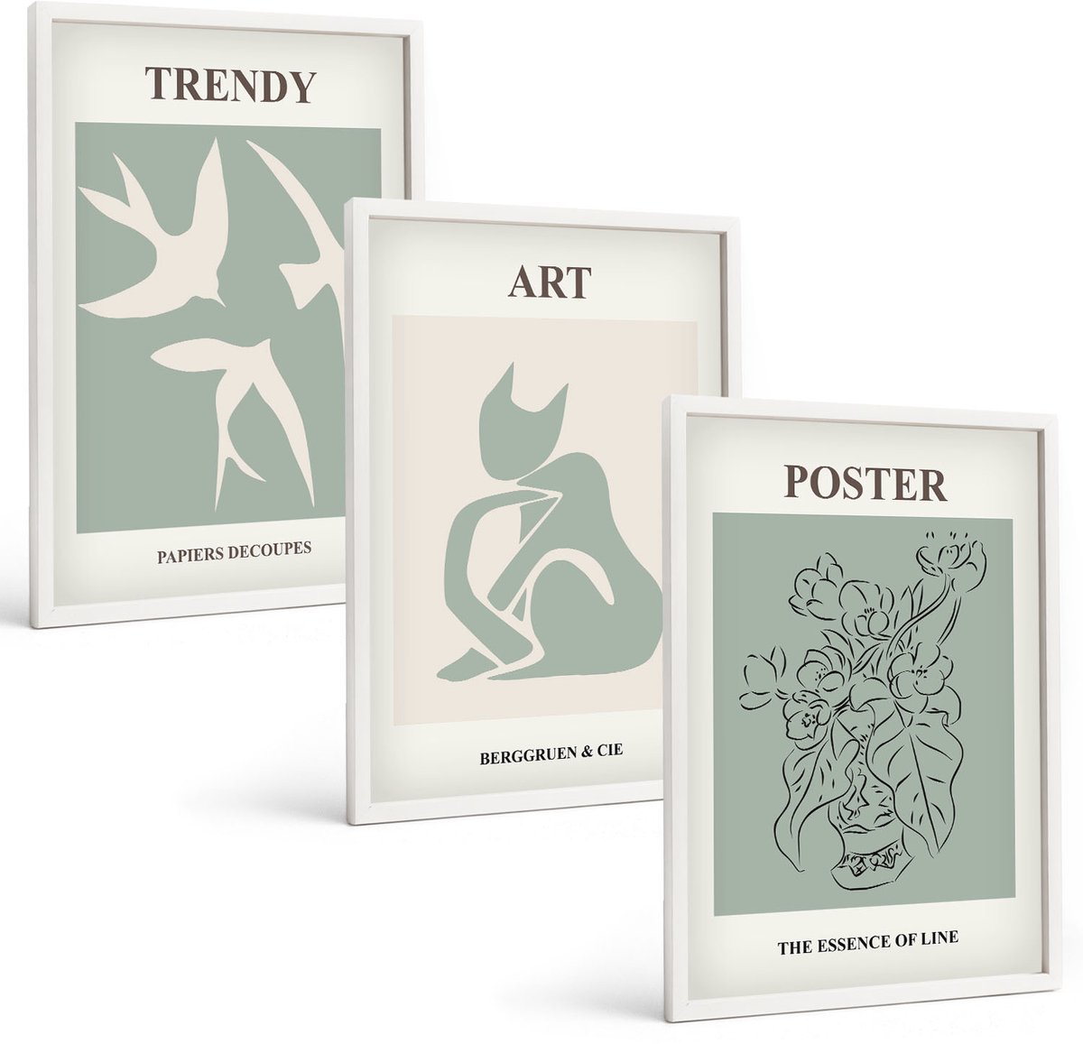 Wallfluent 3-Delige Schilderij Set - Stijlvolle Illustraties Van Henri Matisse - 40 x 60 - Wanddecoratie - Schilderijen Set - Kantoor - Interieur Decoratie