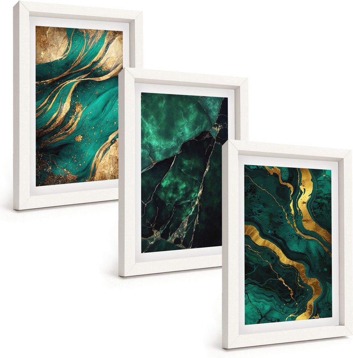 Wallfluent 3-Delige Schilderij Set - Elegante Abstracte Steenpatronen - 20 x 30 - Wanddecoratie - Muurdecoratie - Moderne Interieurdecoratie - Decoratieve Schilderijen
