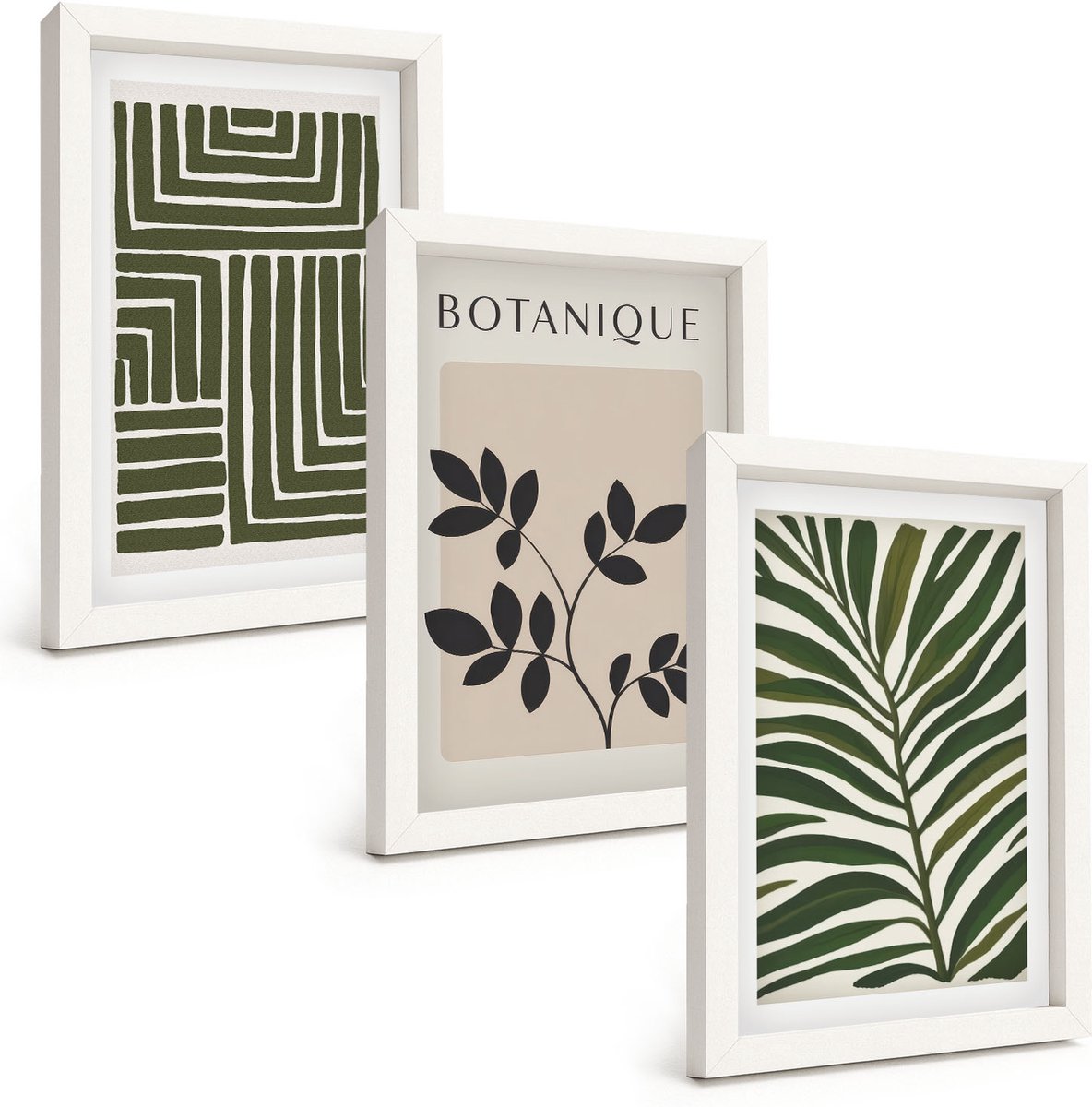 Wallfluent 3-Delige Schilderij Set - Botanische Composities In Boho-Minimalistische Stijl - 20 x 30 - Muurdecoratie - Schilderijen Set - Woonkamer - Moderne Wanddecoratie