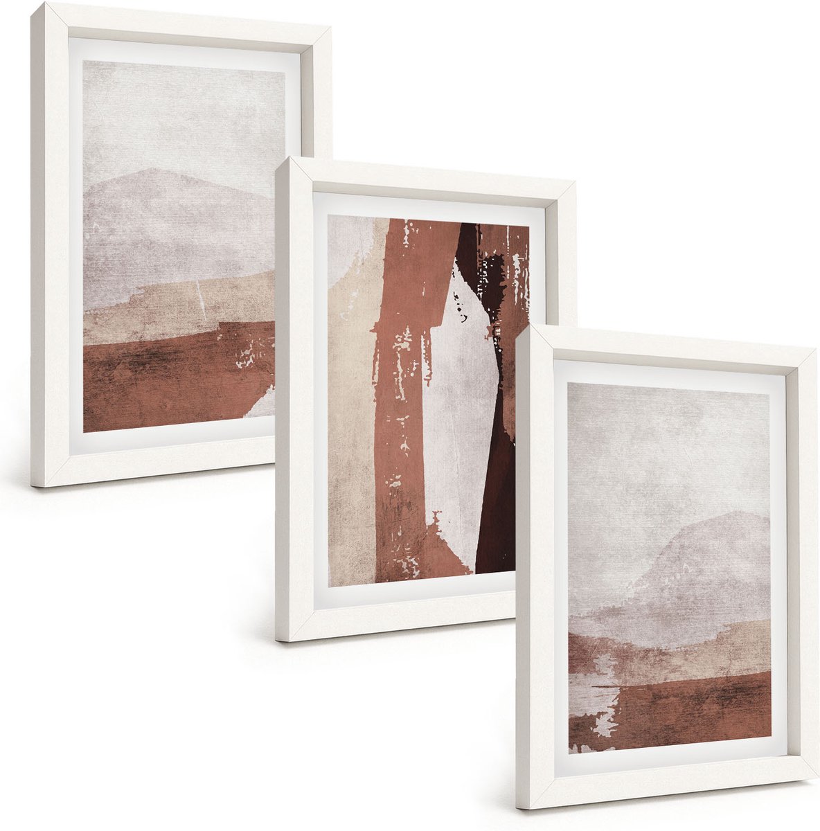 Wallfluent 3-Delige Schilderij Set - Abstracte Patronen In Bruine En Beige Tinten. - 20 x 30 - Muurdecoratie - Wanddecoratie - Slaapkamer