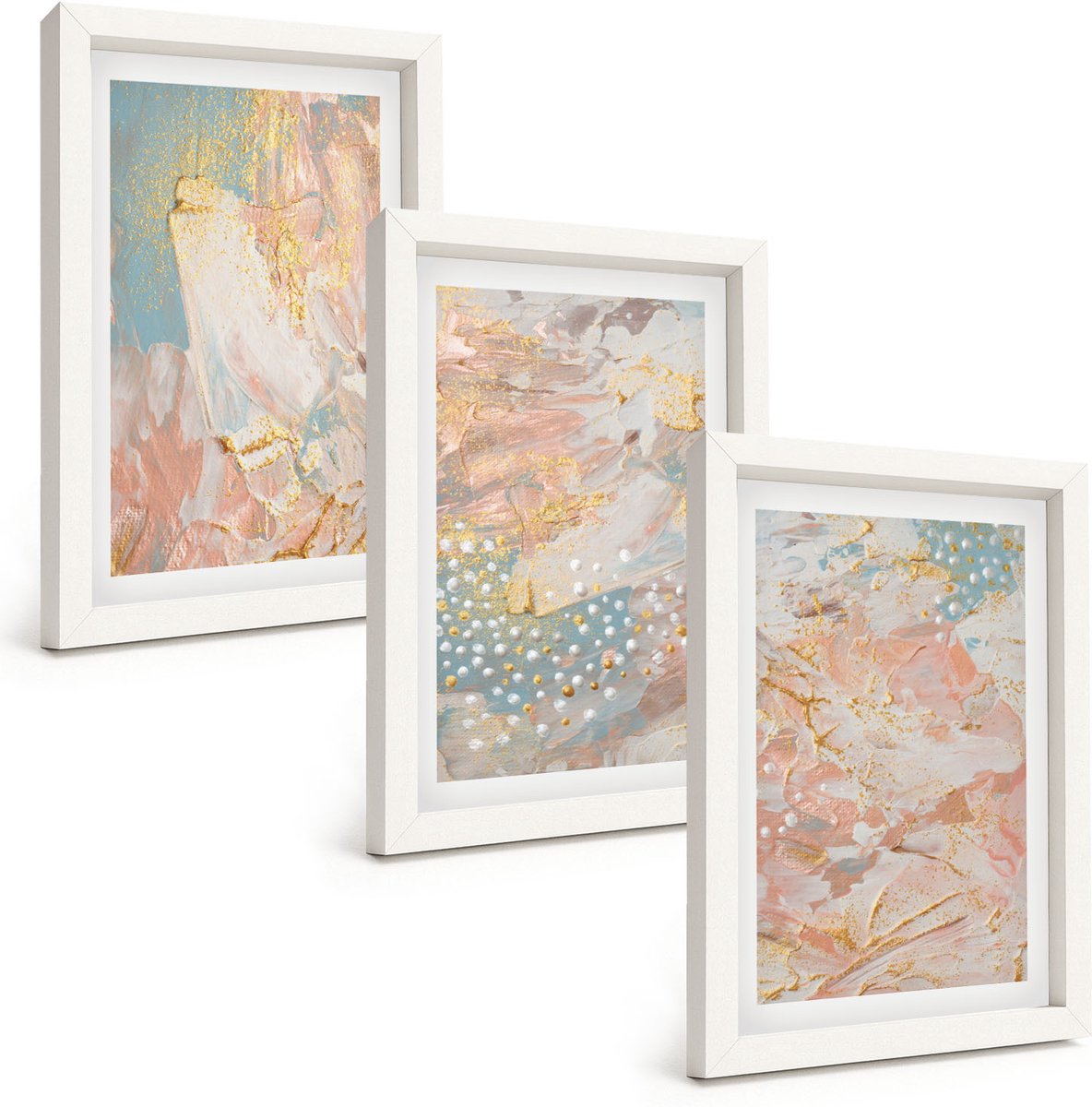 Wallfluent 3-Delige Schilderij Set - Abstracte Patronen In Pastelkleuren En Textuur - 20 x 30 - Decoratieve Muurdecoratie - Slaapkamer - Interieur Decoratie