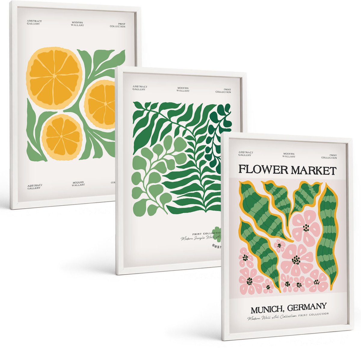 Wallfluent 3-Delige Schilderij Set - Posters Met Fruit- En Plantmotieven In Pastelkleuren - 40 x 60 - Moderne Wanddecoratie - Slaapkamer