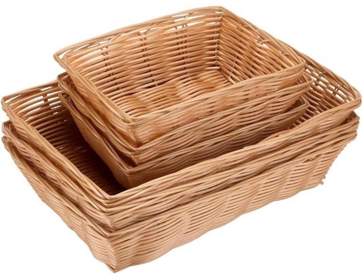 Broodmand Set - Serveermandjes Vlechtwerk - Brood Presenteren - Stapelbaar Ontwerp - 6 stuks - Bruin