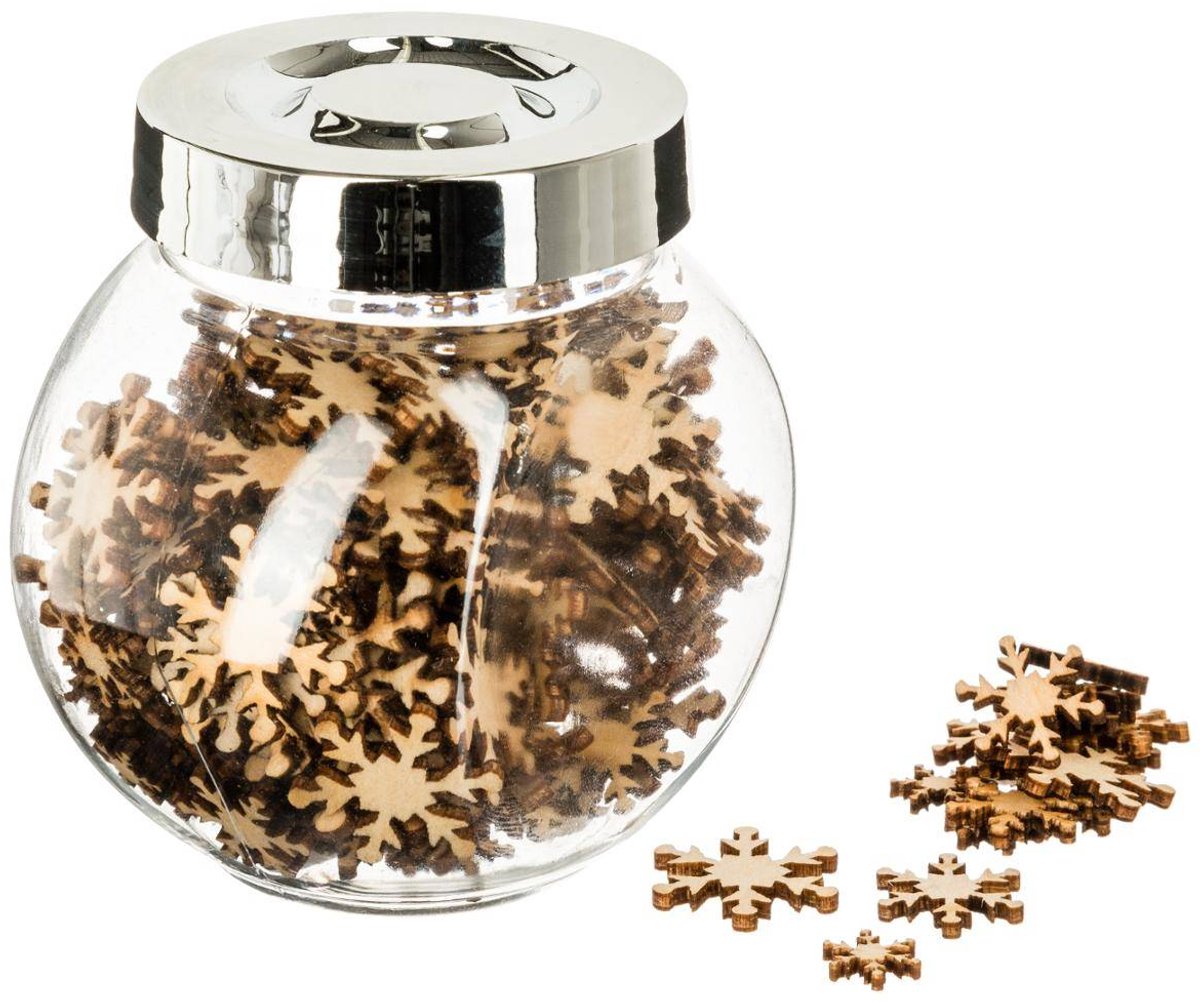 Pot met decoratieve accessoires: ster of sneeuwvlok, van hout