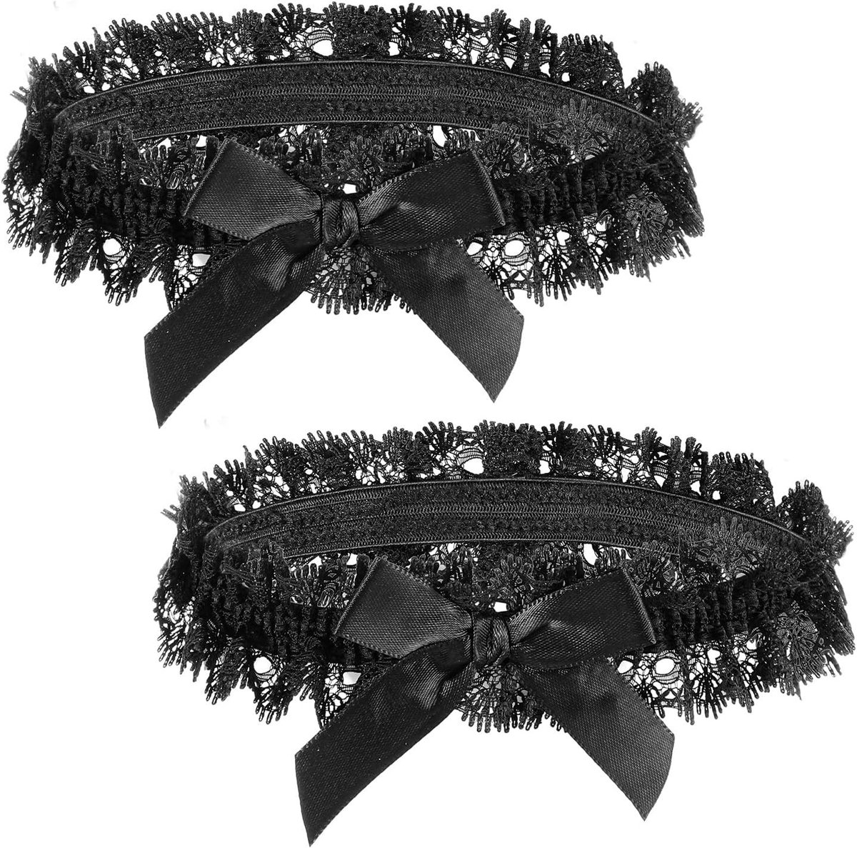 Set van 2 Verstelbare Hartbeenbanden, Kanten Dike Kousen, Elastische Kousen voor Dames in Zwart, Perfect voor Feestjes en Speciale Gelegenheden