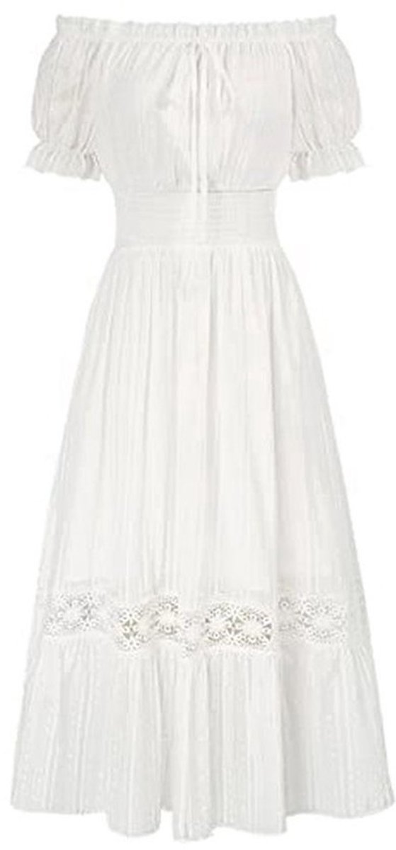 Dames Renaissance Off-the-shoulder Hoge Taille Zomer Katoenen Jurk