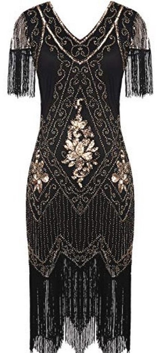 Art Deco jurk met franjes voor dames - Gatsby kostuumjurk met mouwen - Jaren 20 stijl