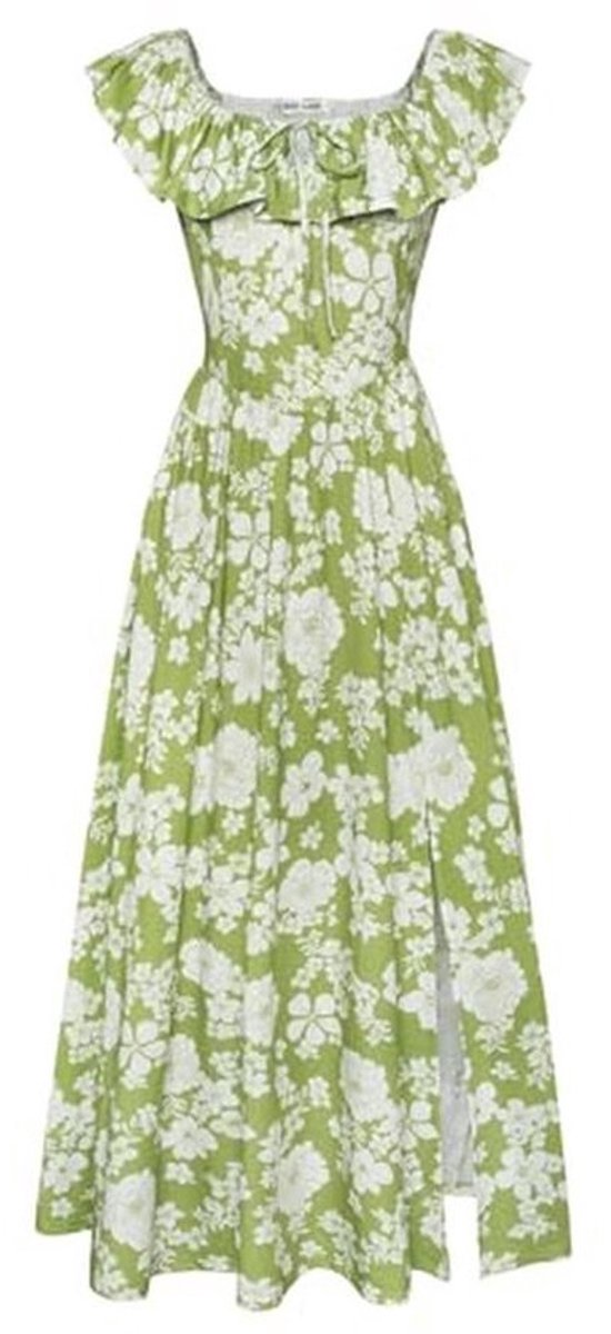 Bloemen Zomer V-hals Ruche Mouw Empire Taille A-lijn Casual Maxi Jurk met Zakken