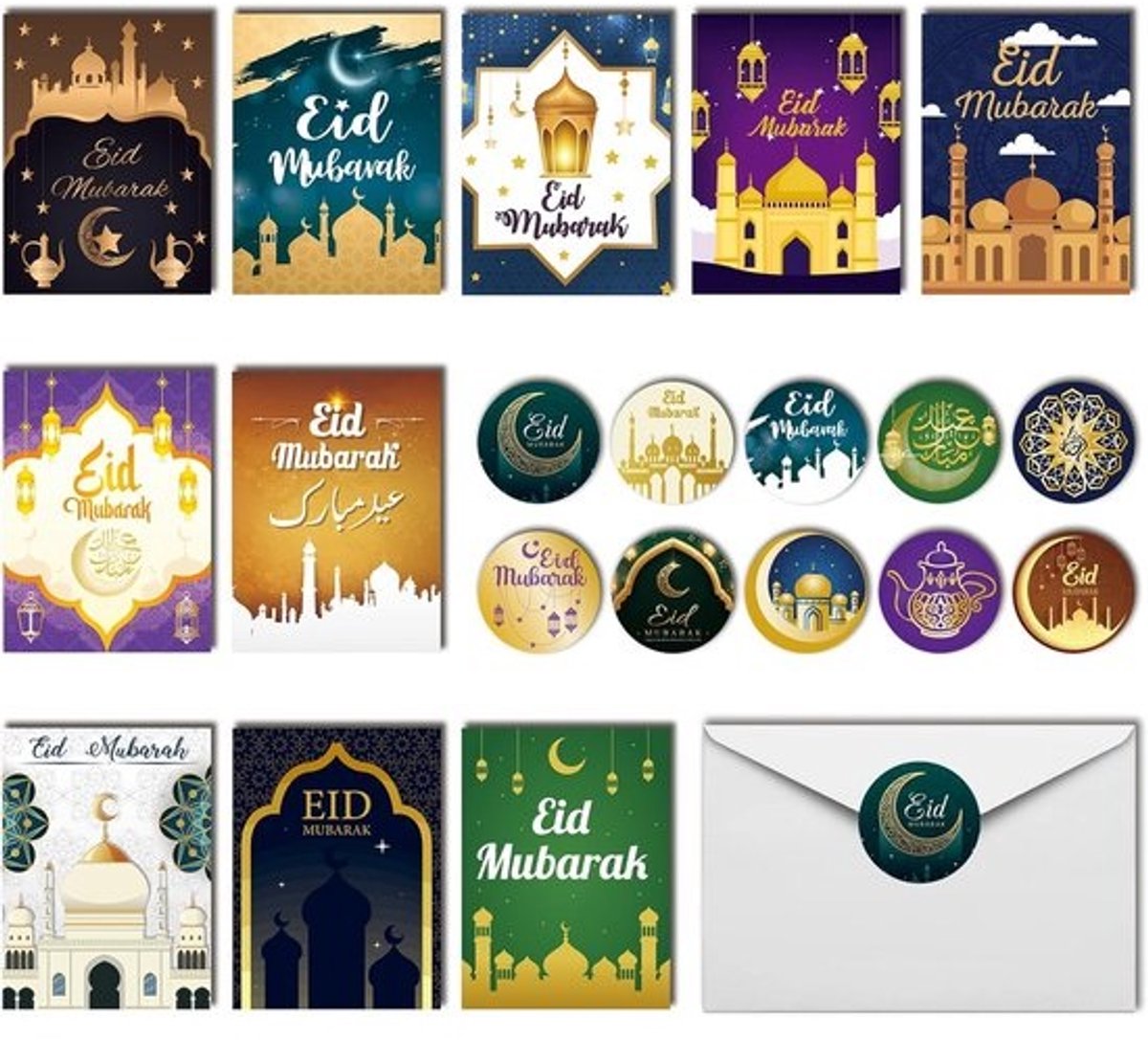Eid Mubarak Wenskaarten - 50 Stuks, Decoratieve Kaarten met Enveloppen en Stickers voor Feestbehoeften