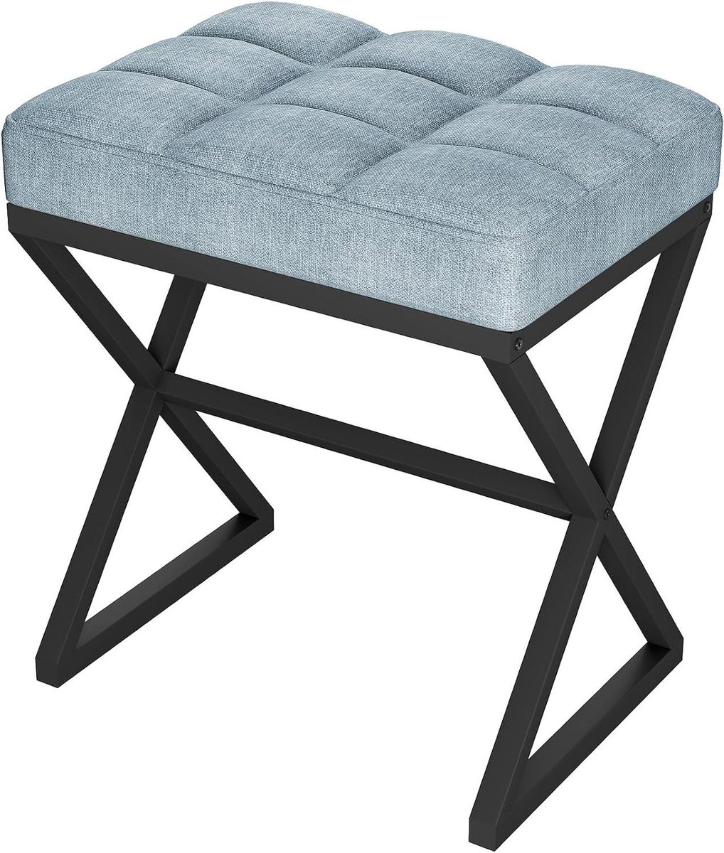 Ottomaanse Poef - Voetenbankje - Zitcomfort creëren - X-vormige metalen poten - 40x30x46 cm - Blauwgrijs