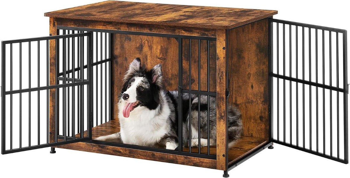 Hondenkooi Meubel - Huisdiertoegang - Veilig Verblijf - Dubbele Deuren - 98 x 65 x 69 cm - Vintage Bruin