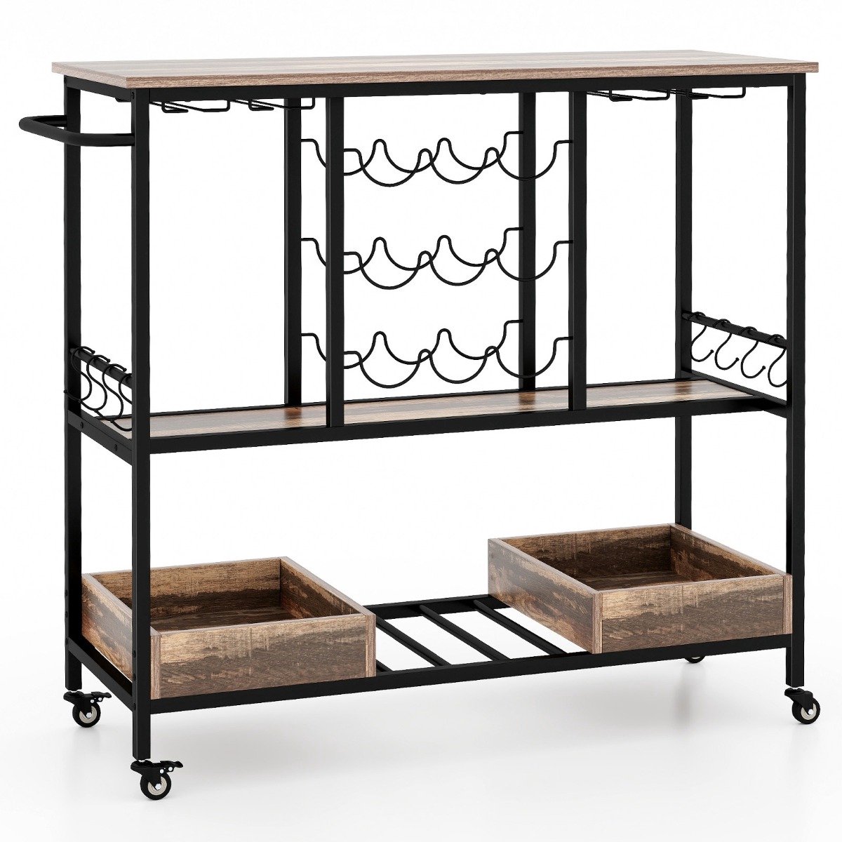 SureDeal® - Keukentrolley - Keukenwagen Verdiepingen Serveerwagen - Wieltjes Glashouders Wijnrek - 108x40x91 cm - Grijs