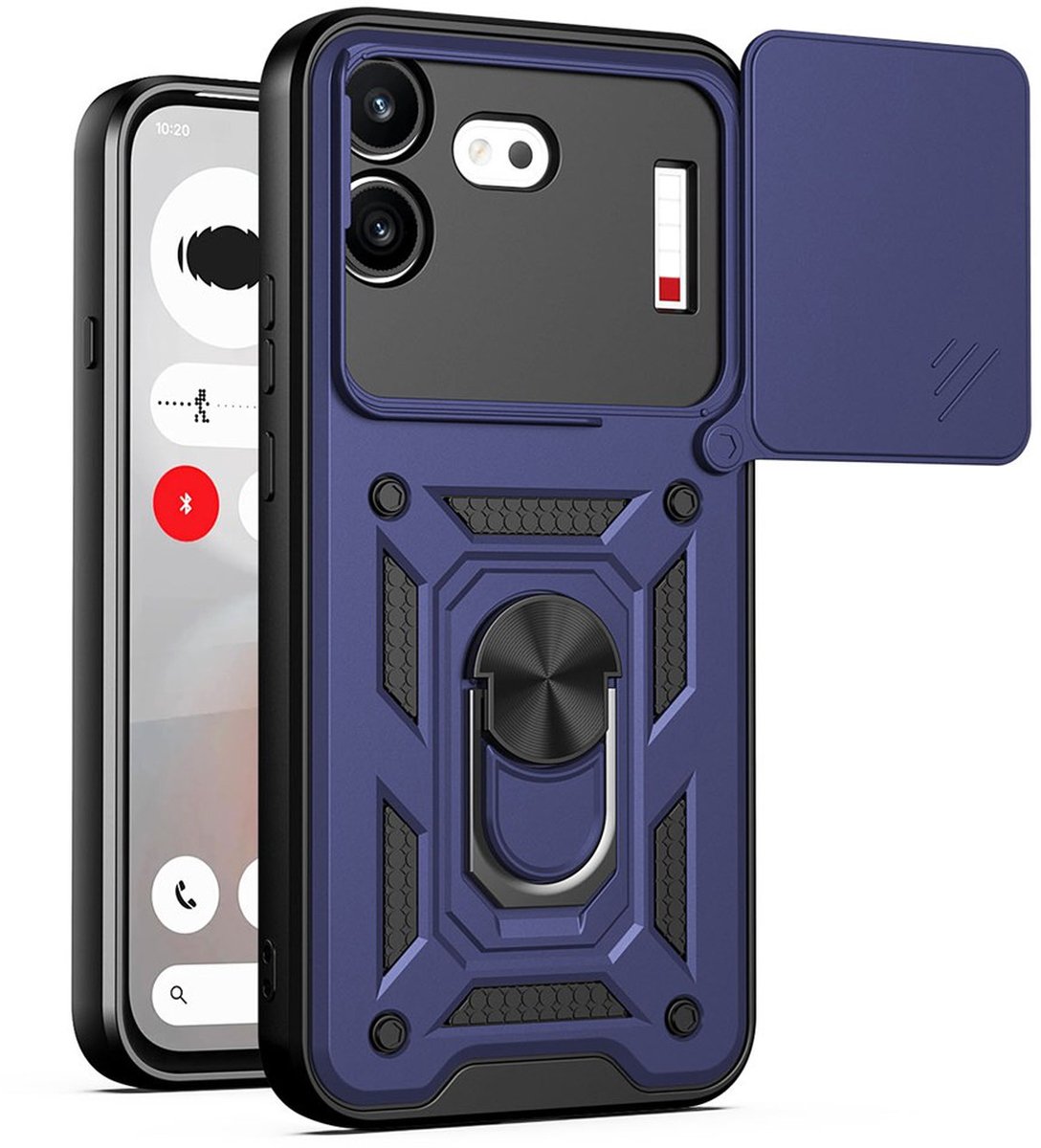 MobyDefend Hoesje - Geschikt voor Nothing Phone (4b) - Pantsercase Met Draaibare Ring - Blauw
