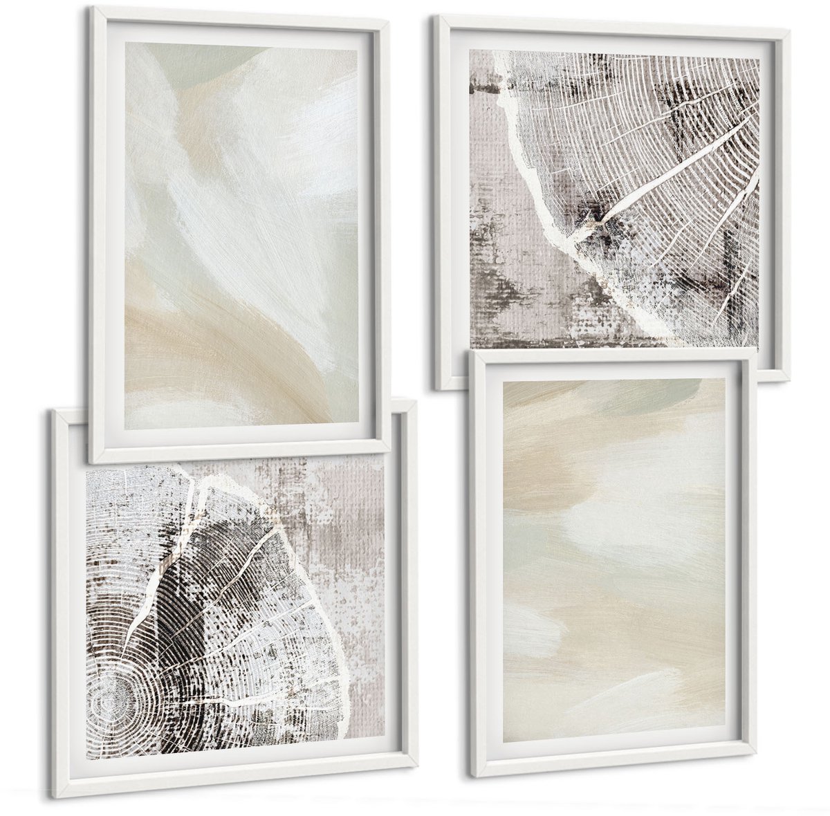 Wallfluent 4-Delige Schilderij Set - Verftextuur, Sporen Van Verf, Minimalisme - 40 x 40 En 40 x 60 - Muurdecoratie - Schilderijen Set - Woonkamer - Stijlvolle Muurdecoratie