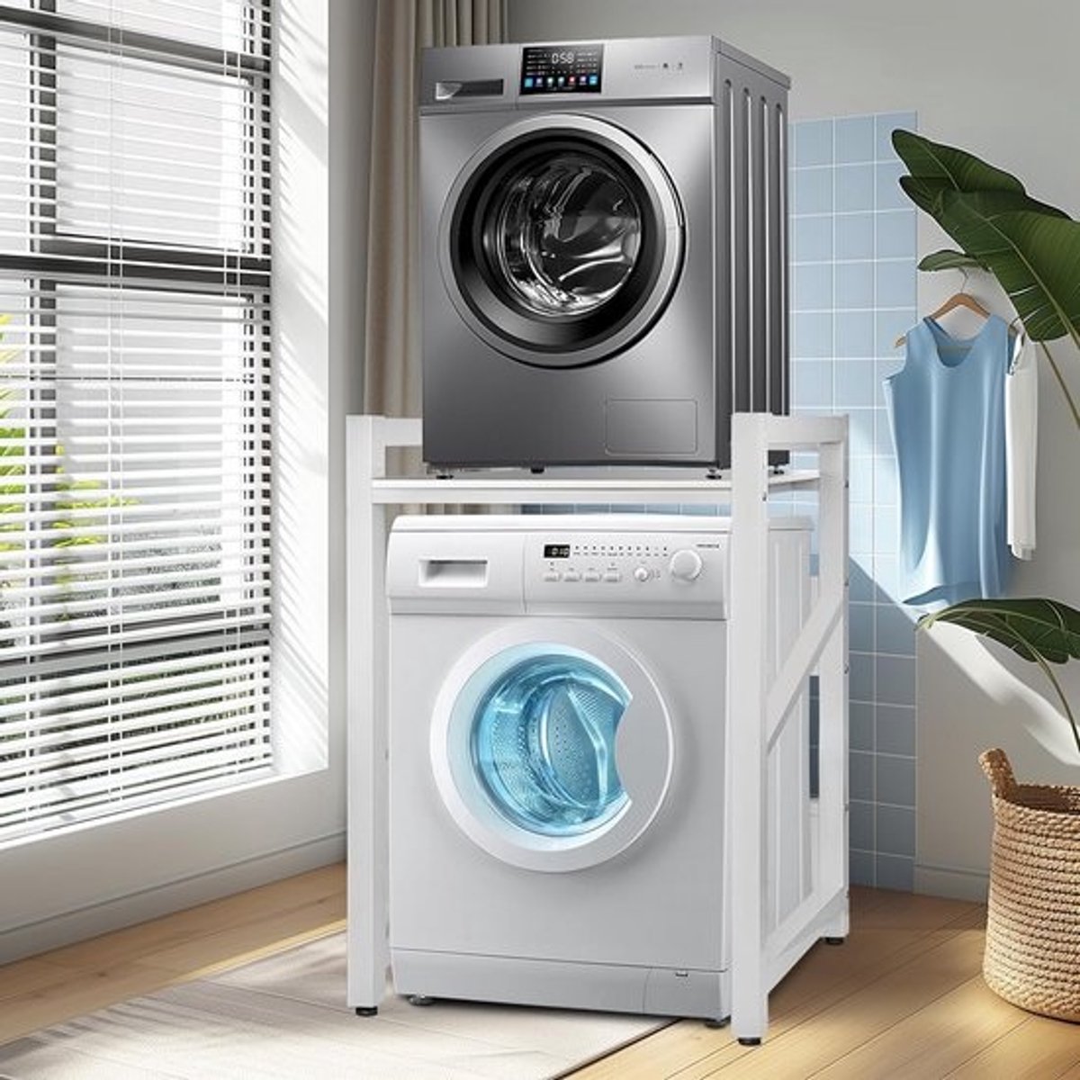 Verstelbare Wasmachine en Droger Stapelset - Hoogte Instelbaar en Stapelbaar