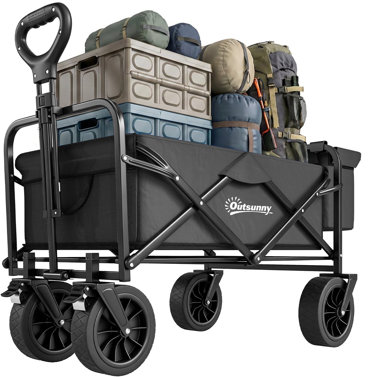 Opvouwbare trolley met afneembare geïsoleerde tas, verstelbare handgreep (lengte en hoek) en draagtas - zwart