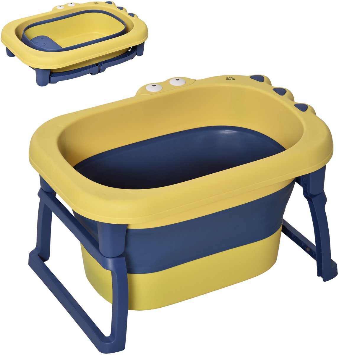 Opvouwbaar babybadje, draagbaar babybadje met antislippoten, 75,3 x 55,4 x 43 cm, geel en blauw