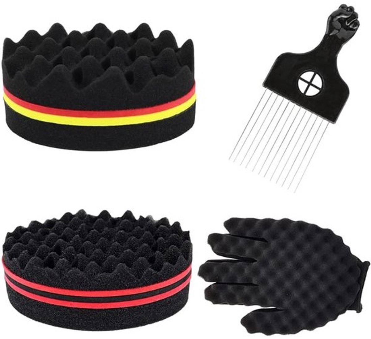 Afro Curl Sponge Twist Kam Twist Borstel Metaal Twist Comb Handschoenen voor Kroeshaarstyling