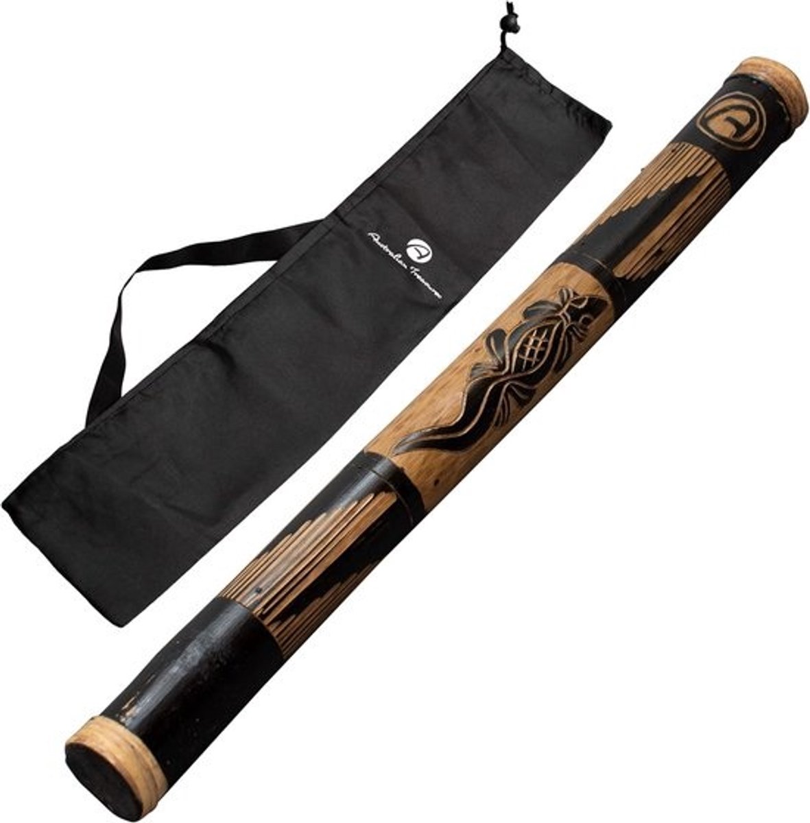 Bamboe Rainstick 60 cm - Muziek- en Percussie-instrument met Houtsnijwerk & Draagtas