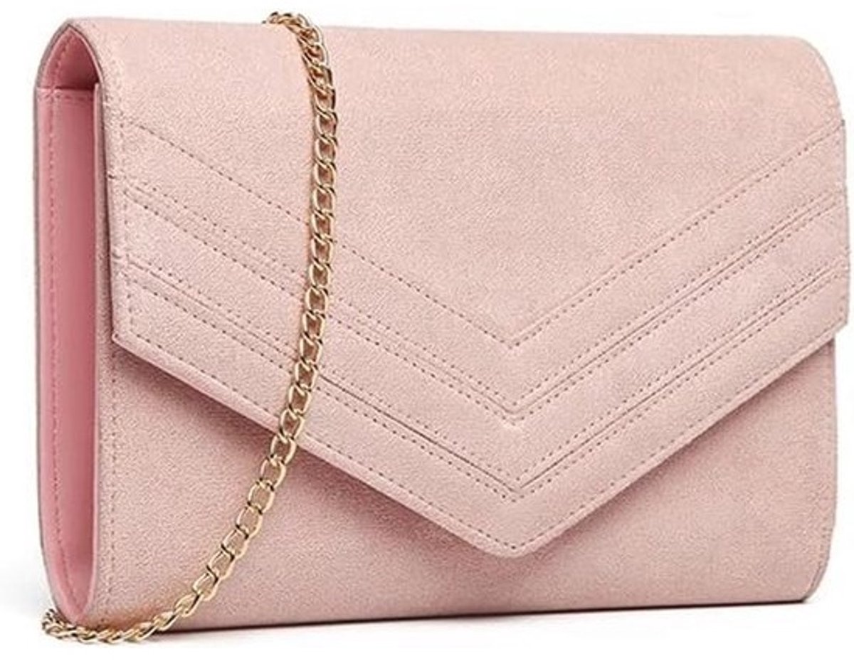 Klassieke Suède Clutch Schoudertas voor Dames - Elegante Roze Tas