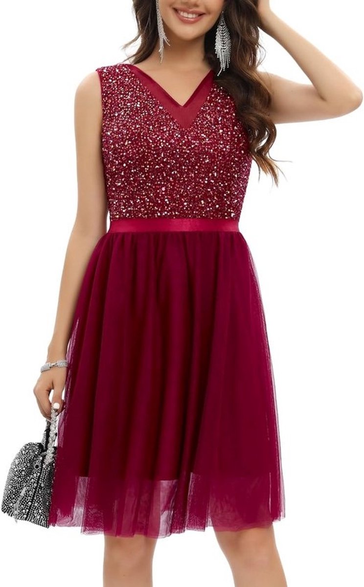 Elegante V-hals Paillettenjurk voor Dames - Feestelijke Glitterjurk en Cocktailjurk