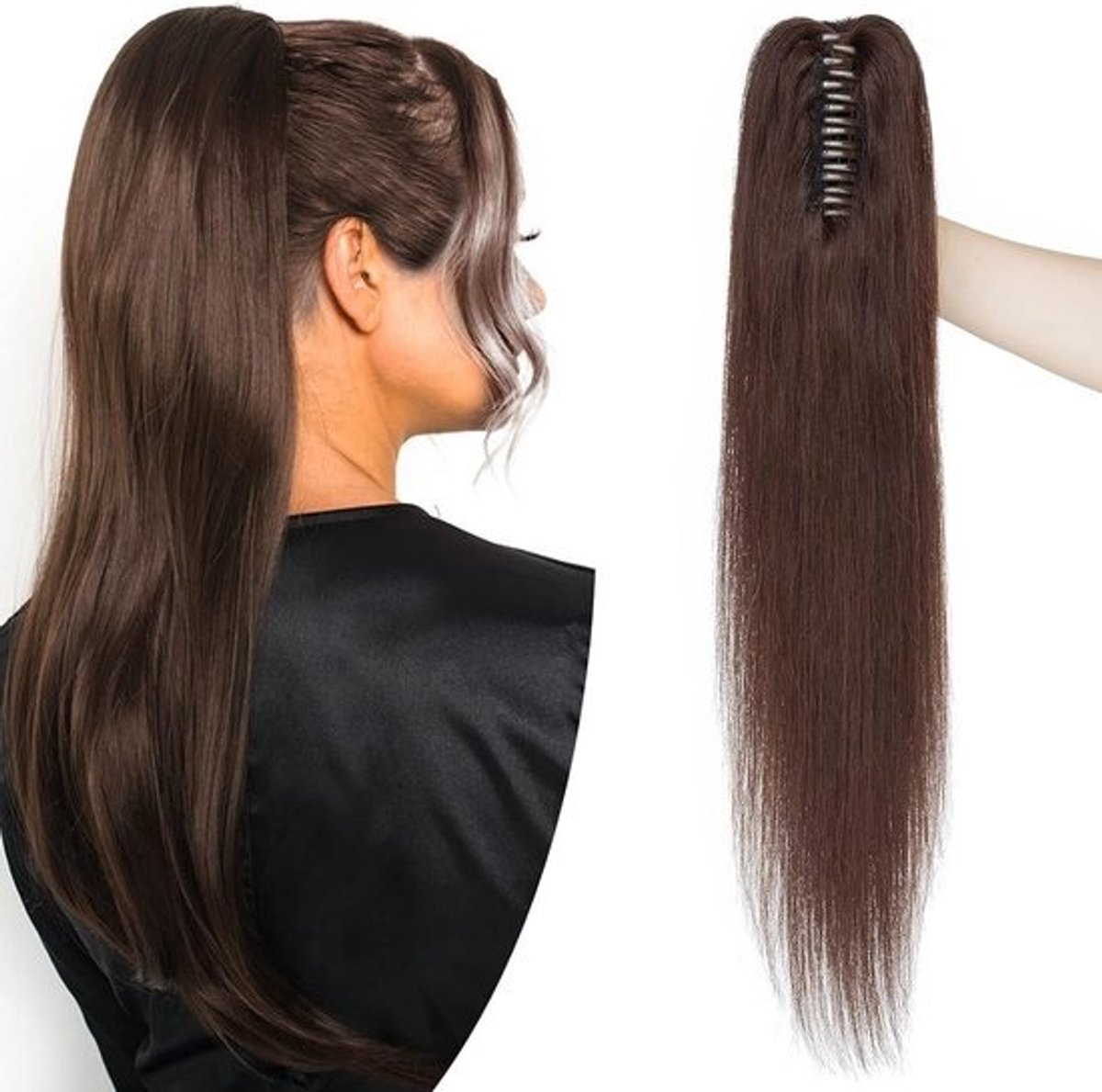 Echte Haar Echthaar Paardenstaart Verlenging Clip-in Vlecht 35cm - Donkerbruin