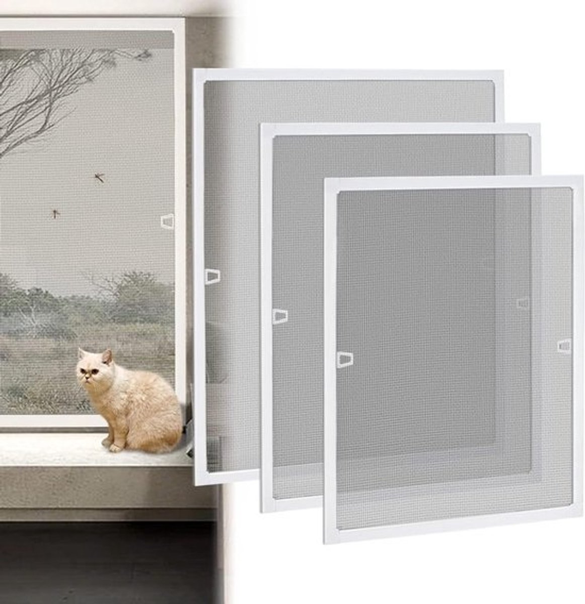 Vliegenhor Raam - Insectenhor Vliegengaas - Insecten Buiten Houden - Aluminium Frame Zonder Boren - 100 x 120 cm - Wit