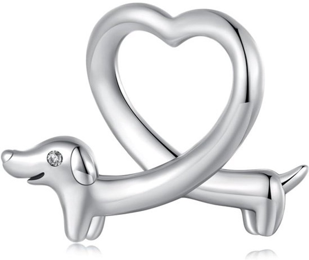 Teckel Hart Bedel 925 Sterling Zilver voor Pandora Armbanden en Kettingen