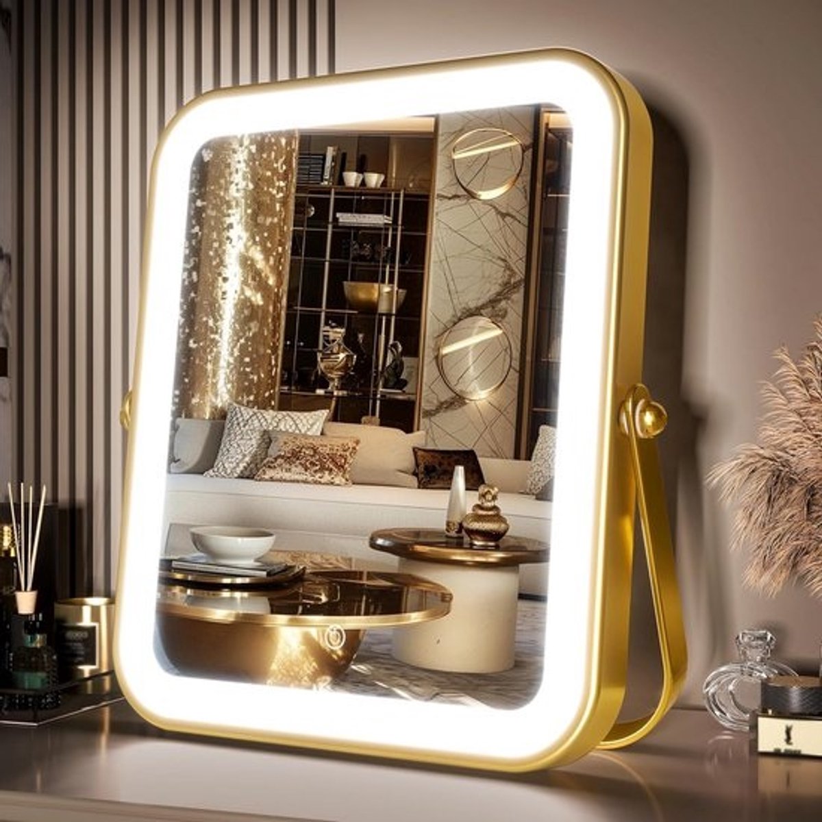 Verlichte Make-up Spiegel met Touchscreen & 3 Lichtstanden - Draagbaar voor Kaptafel