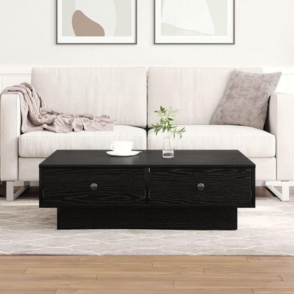 Vierkante salontafel - Zwarte bijzettafel - Woonkamer meubel - Mat zwart eiken - 90x90 cm - Zwart