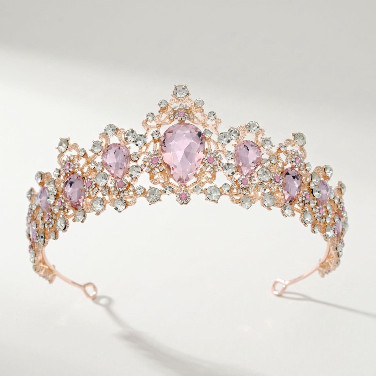 Kroon voor dames-Prinsessenkroon-Diadeem-Kroon-Strass-Elegant en Duurzaam - Geschikt voor Verschillende Gelegenheden-Haarsieraad- Roségouden roze diamant