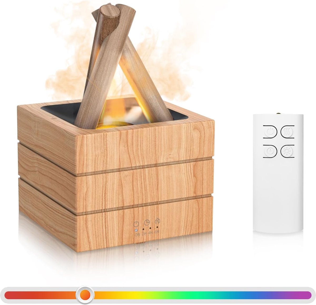 Bobypet - Luchtbevochtiger - Aroma diffuser - Kampvuurvlamdiffuser - 280 ml - Met afstandsbediening en automatische uitschakeling - Houten luchtbevochtiger met koele - mist voor thuis, slaapkamer en kantoor